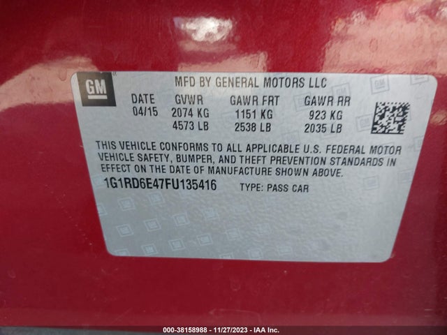 Chevrolet Volt 2015 1G1RD6E47FU135416 Image 9