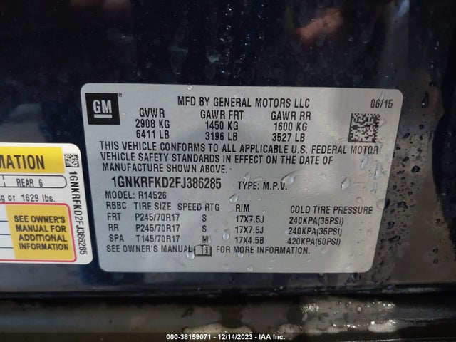Chevrolet Traverse Ls 2015 1GNKRFKD2FJ386285 Image 9