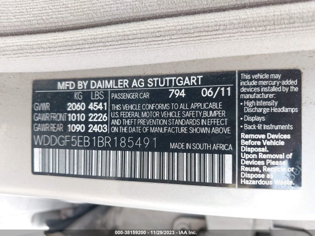2011 MERCEDES-BENZ C 300 SPORT/LUXURY/ VIN: WDDGF5EB1BR185491