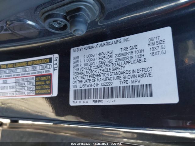 5J6RW2H81HL052222 Honda Cr-v Ex-l/ex-l Navi