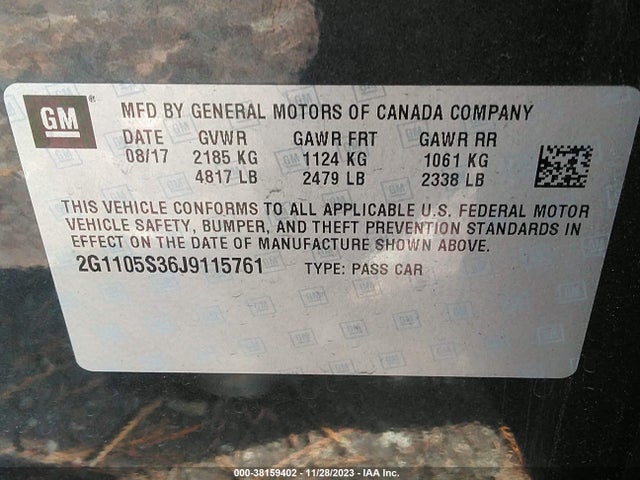 2018 CHEVROLET IMPALA 1LT VIN: 2G1105S36J9115761