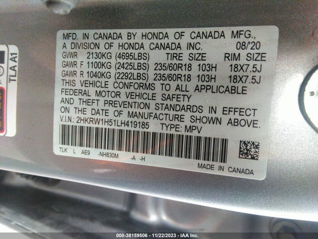 Honda Cr-v 2wd Ex 2020 2HKRW1H51LH419185 Image 9