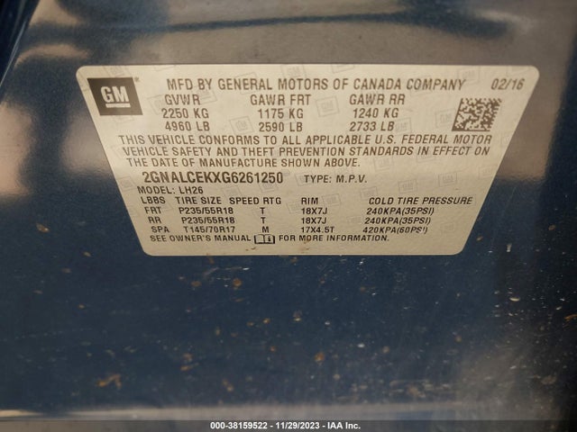 Chevrolet EQUINOX LT 2016 2GNALCEKXG6261250 Image 9