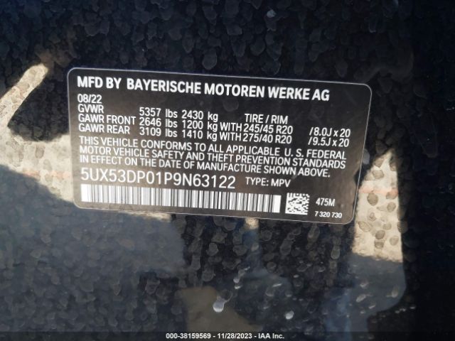 5UX53DP01P9N63122 BMW X3 Xdrive30i
