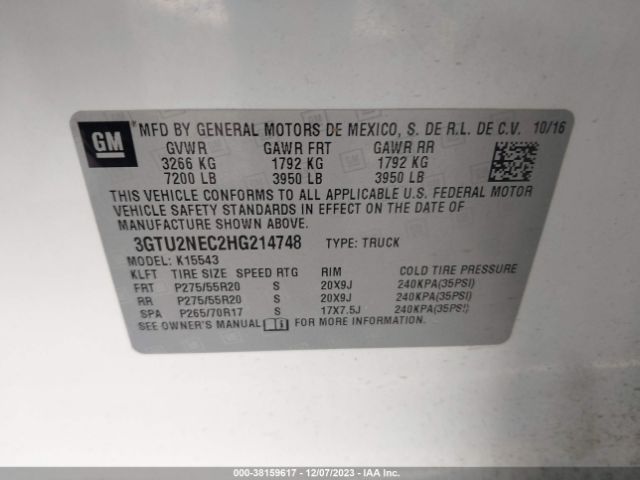 3GTU2NEC2HG214748 GMC Sierra 1500 Slt