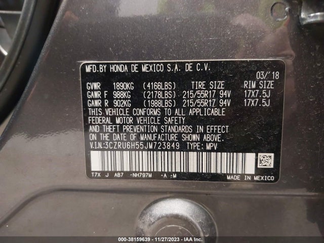 Honda HR-V EX 2018 3CZRU6H55JM723849 Image 9