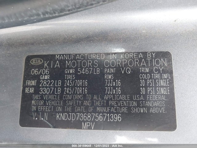 2007 KIA SORENTO EX VIN: KNDJD736875671396