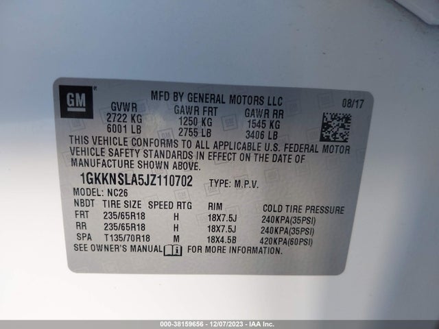 GMC Acadia Sle-2 2018 1GKKNSLA5JZ110702 Image 9
