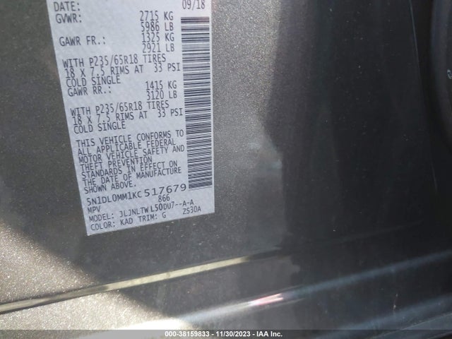 2019 INFINITI QX60 LUXE VIN: 5N1DL0MM1KC517679