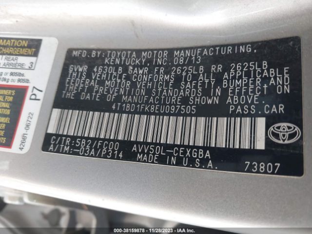 4T1BD1FK8EU097505 Toyota Camry Hybrid Xle