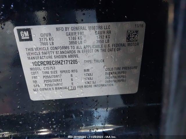 2017 CHEVROLET SILVERADO 1500 1LT VIN: 1GCRCREC8HZ171205