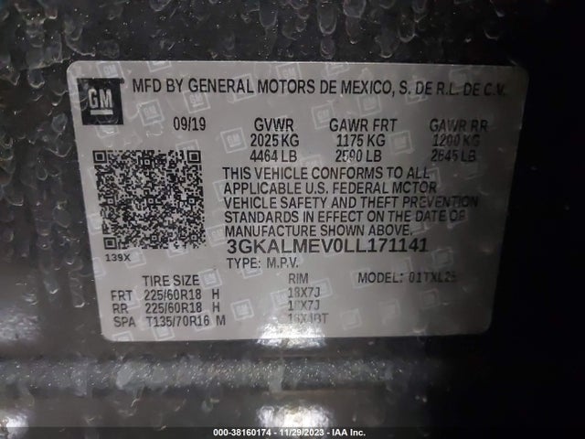 2020 GMC TERRAIN FWD SLE VIN: 3GKALMEV0LL171141