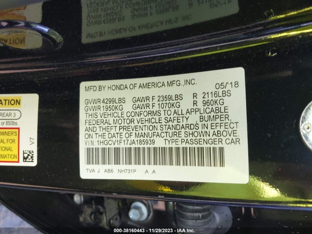 Honda ACCORD LX 2018 1HGCV1F17JA185939 Image 9