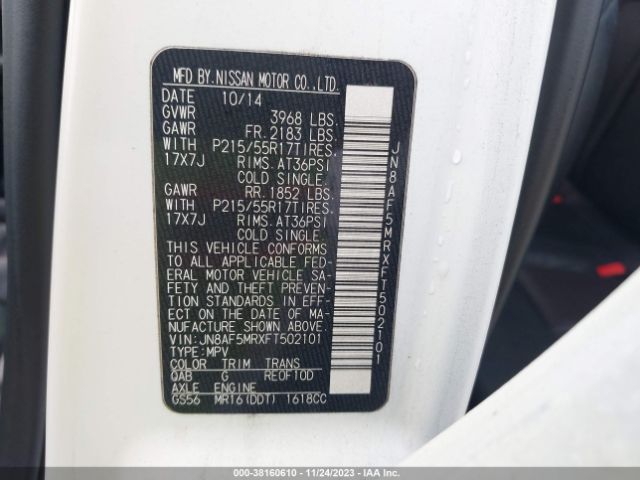 JN8AF5MRXFT502101 Nissan Juke Sl