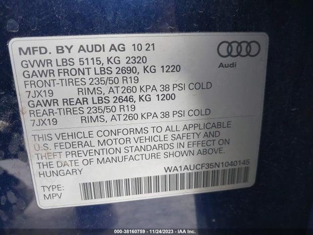 WA1AUCF35N1040145 Audi Q3 Premium 40 Tfsi Quattro Tiptronic