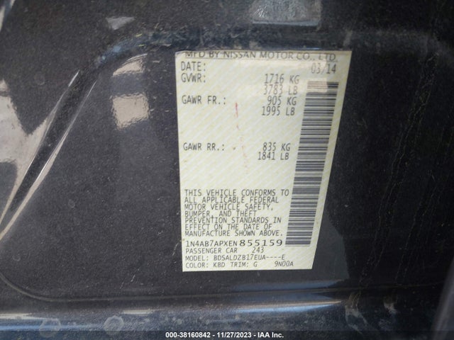 2014 NISSAN SENTRA SV VIN: 1N4AB7APXEN855159