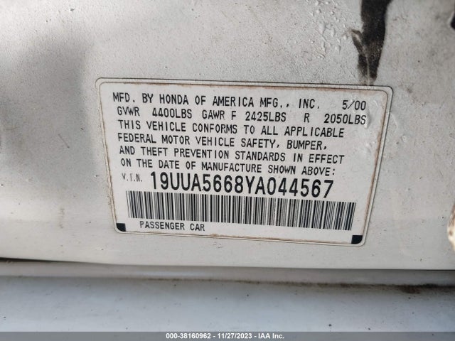 2000 ACURA TL 3.2 (A5) VIN: 19UUA5668YA044567