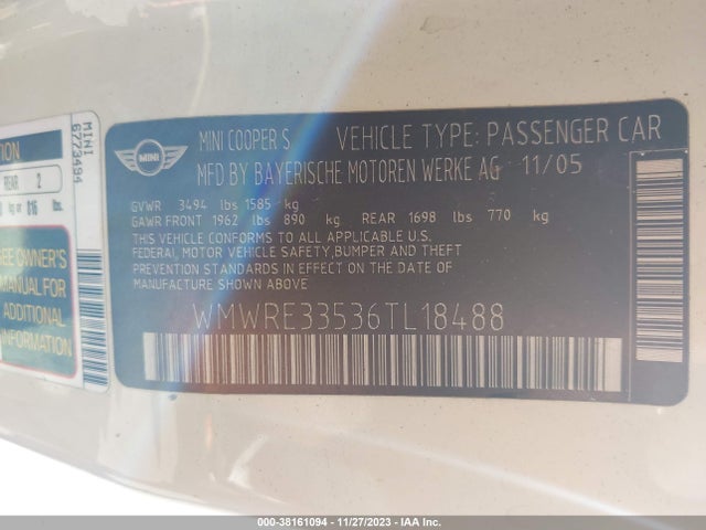2006 MINI COOPER S WMWRE33536TL18488 Photo 8