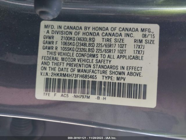 2HKRM4H73FH685465 Honda Cr-v Ex-l