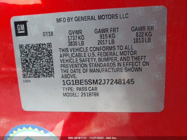 1G1BE5SM2J7248145 Chevrolet Cruze Lt Auto