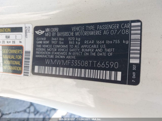 2008 MINI COOPER WMWMF33508TT66590 Photo 8