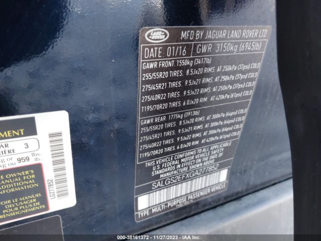 SALGS2EFXGA277852 Land Rover Range Rover 5.0l V8 Supercharged