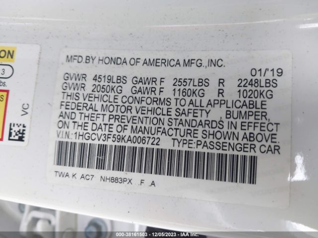 1HGCV3F59KA006722 Honda Accord Hybrid Ex-l