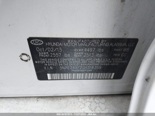 2016 HYUNDAI SONATA SE VIN: 5NPE24AF2GH316359