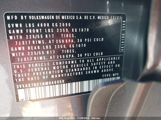 3VVAX7B21NM046059 Volkswagen Taos 1.5t S
