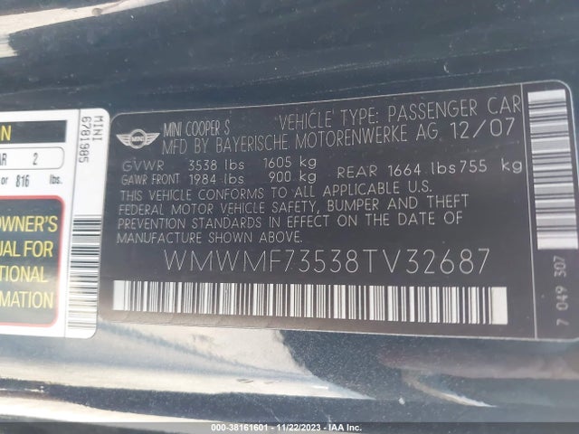 2008 MINI COOPER S WMWMF73538TV32687 Photo 8