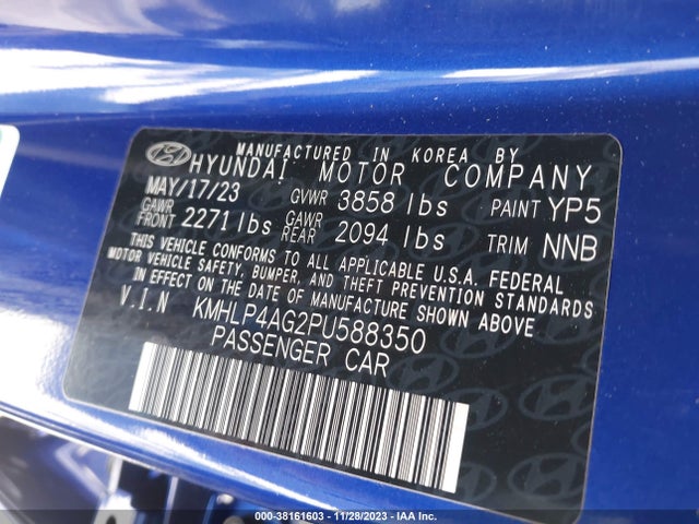 2023 HYUNDAI ELANTRA LIMITED VIN: KMHLP4AG2PU588350