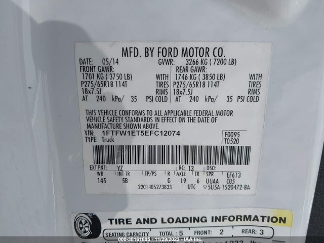 Ford F-150 Fx4 2014 1FTFW1ET5EFC12074 Image 9