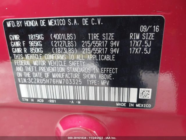 3CZRU5H76HM703325 Honda Hr-v Ex-l