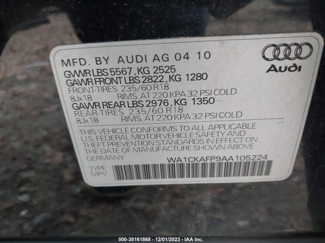 2010 AUDI Q5 3.2 PREMIUM VIN: WA1CKAFP9AA105224