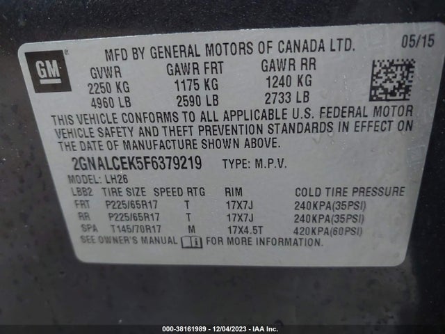 Chevrolet Equinox 2lt 2015 2GNALCEK5F6379219 Image 9