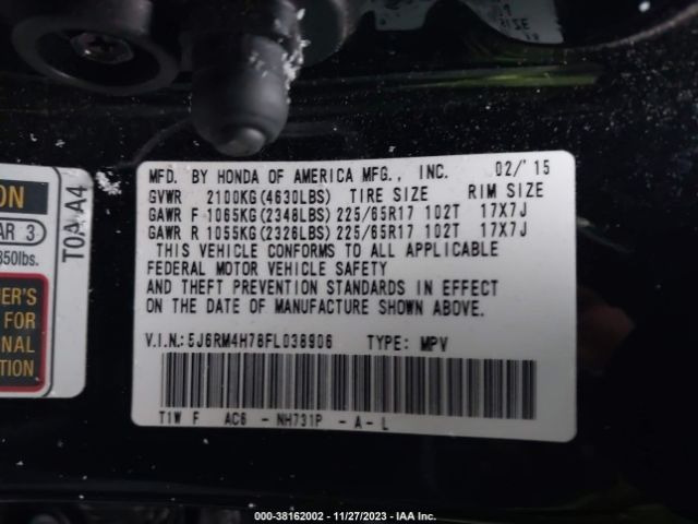 5J6RM4H78FL038906 Honda Cr-v Ex-l
