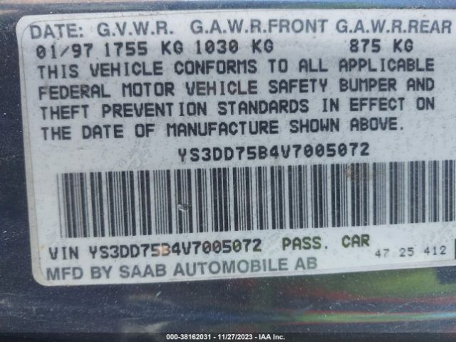 1997 SAAB 900 YS3DD75B4V7005072 Photo 8