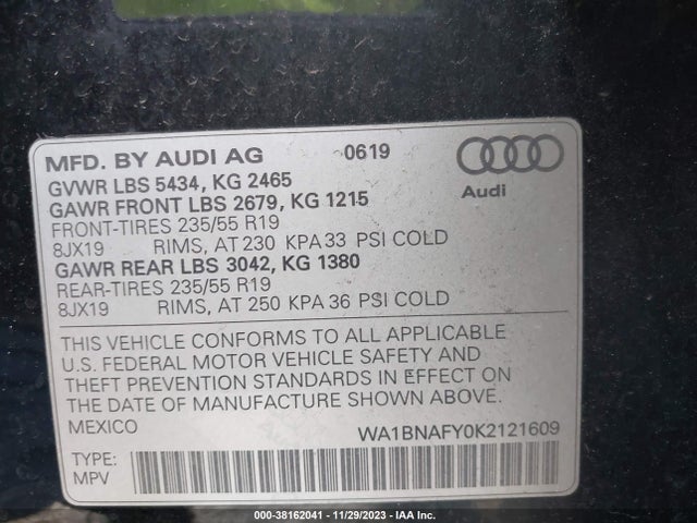 WA1BNAFY0K2121609 Audi Q5 45 Premium