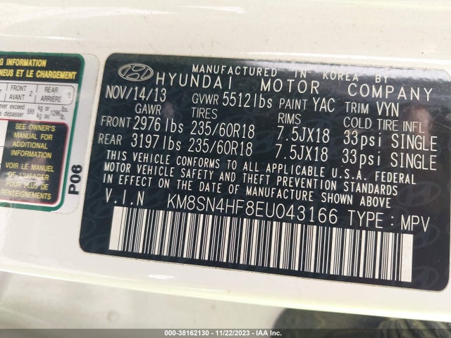 Hyundai Santa Fe Gls 2014 KM8SN4HF8EU043166 Image 9