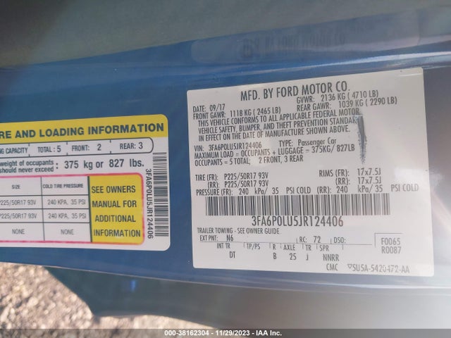 2018 FORD FUSION HYBRID SE VIN: 3FA6P0LU5JR124406
