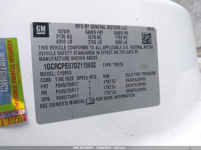 2013 CHEVROLET SILVERADO 1500 WORK TRUCK VIN: 1GCRCPE07DZ115602