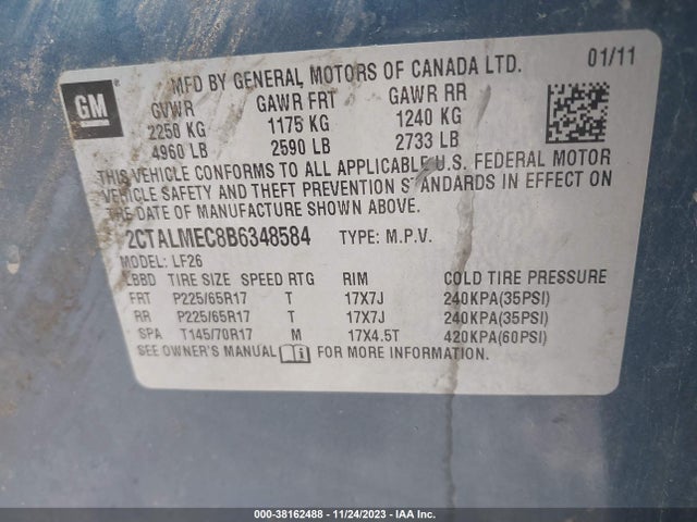 2011 GMC TERRAIN SLE-1 VIN: 2CTALMEC8B6348584