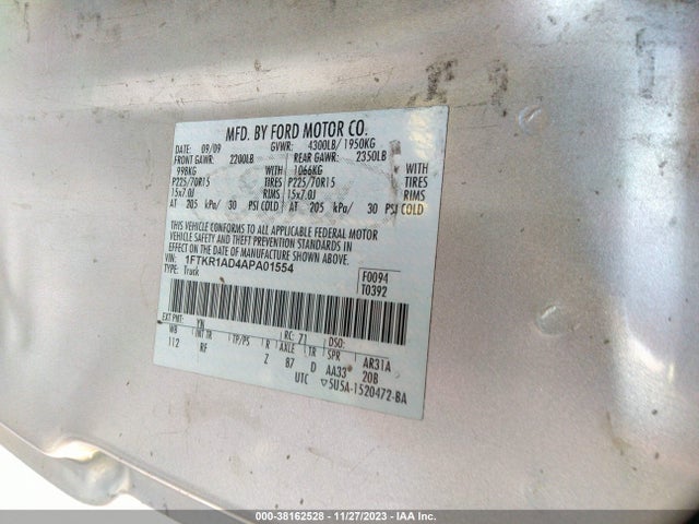 2010 FORD RANGER XLT VIN: 1FTKR1AD4APA01554