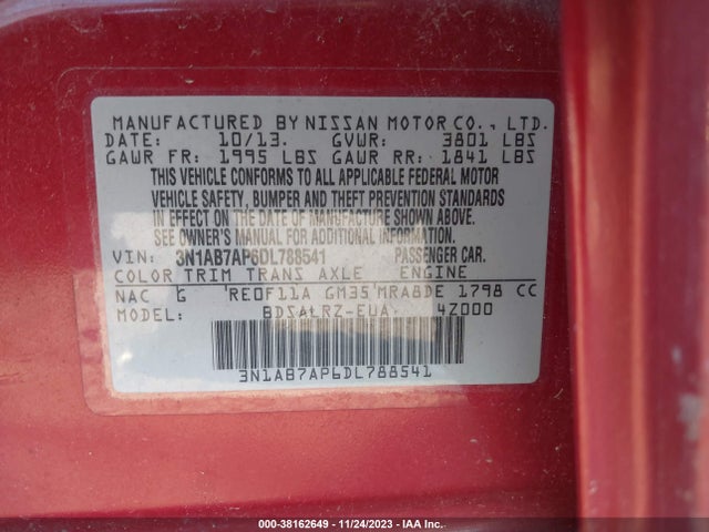 2013 NISSAN SENTRA SR VIN: 3N1AB7AP6DL788541