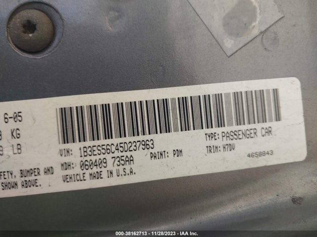 2005 DODGE NEON SXT VIN: 1B3ES56C45D237963