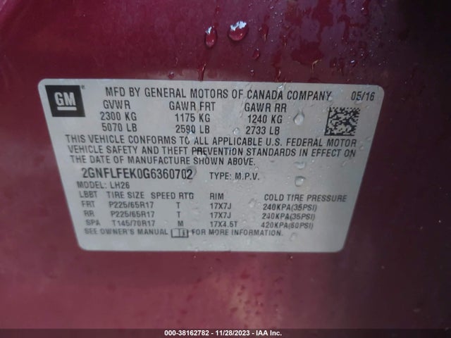 Chevrolet EQUINOX LT 2016 2GNFLFEK0G6360702 Image 9