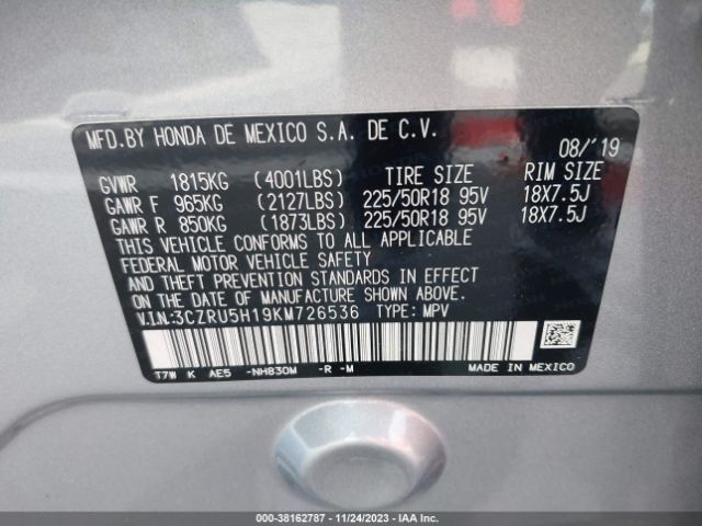 3CZRU5H19KM726536 Honda HR-V SPORT