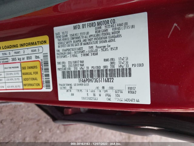 Ford FUSION SE 2016 1FA6P0H73G5116822 Image 9