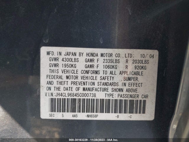 2005 ACURA TSX VIN: JH4CL96845C000738