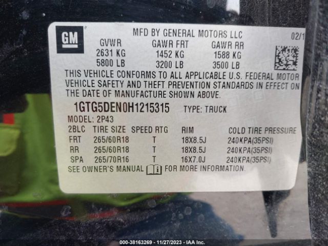 1GTG5DEN0H1215315 GMC CANYON SLT